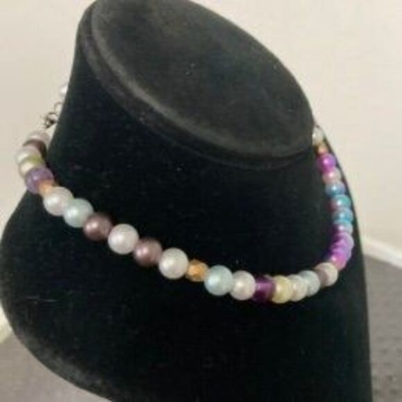 RAINBOW Pride Beads Stretchy Statement Choker Necklace 15" Long Unisex - Picture 5 of 6